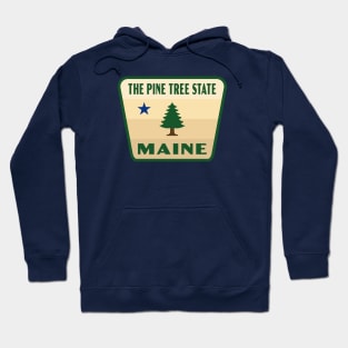 The Pine Tree State Maine Retro Pine Tree Badge (Tan) Hoodie